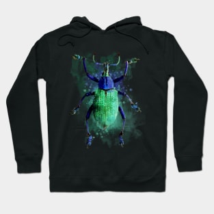 Dramabite Watercolor beetle green purple turquoise insect painting Hoodie